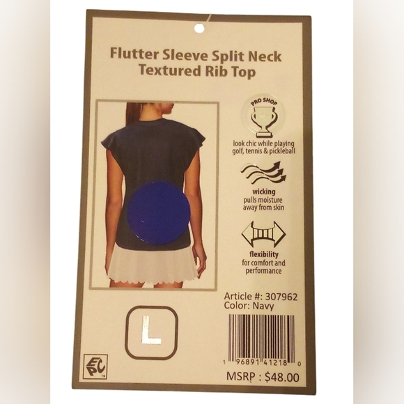 RBX - Flutter Sleeve, Split neck,  UPF 50+, Ribbed Women's Large Navy Blue Top - Picture 11 of 15